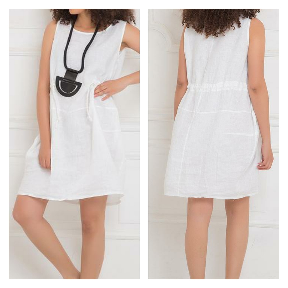 ADEPTT HANDMADE 100% Linen Tie Waist Dress